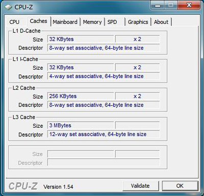 CPU-Z　X201のキャッシュ