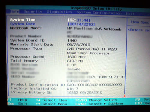 dv6a BIOS Setup Utility