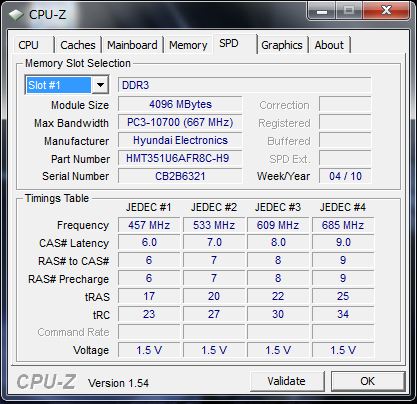 CPU-Z　HPE 290jp のメモリスロット1の情報