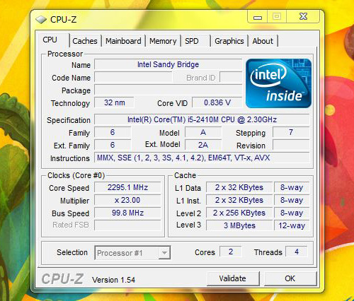 dv4-3100 CPU-Zの内容