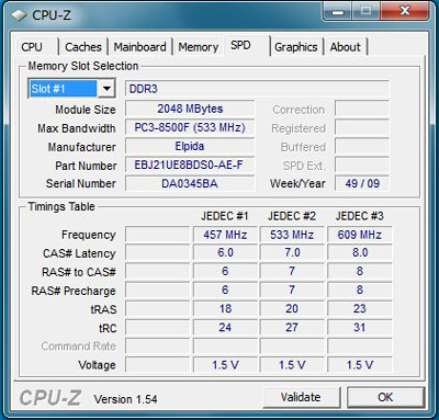 CPU-Z メモリのスペック