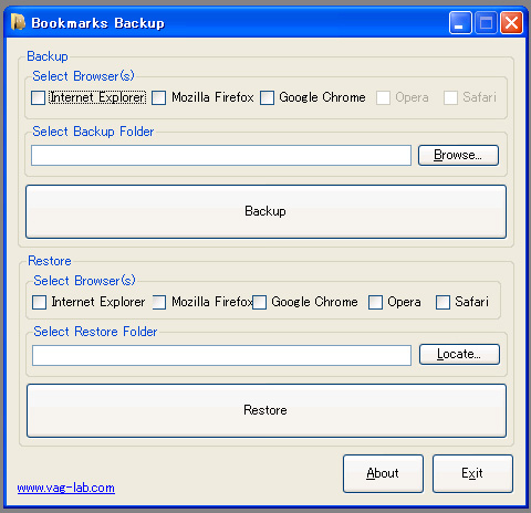 Bookmarks Backup　インタフェース
