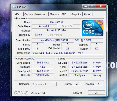 LuvBook L　SSDモデルの構成　CPU-Z