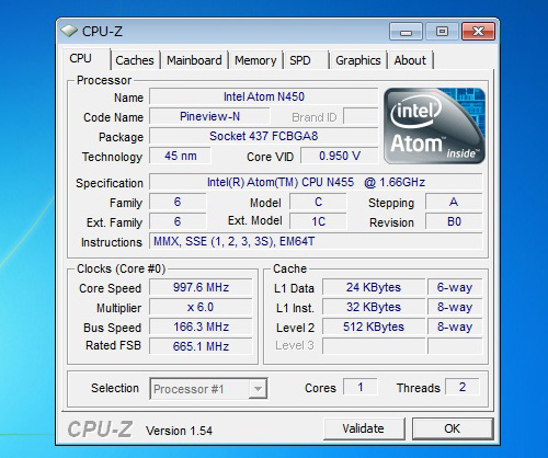 IdeaPad S100 CPU-Zの内容