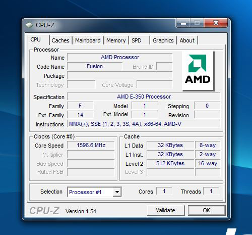 IdeaPad S205の CPU-Zの内容