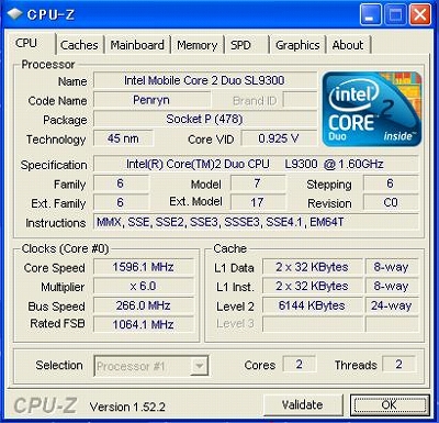CPU-Z　　X200sのプロセッサ